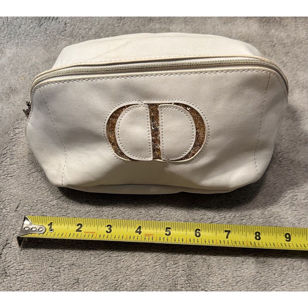 Christian Dior White & Gold Cosmetic Bag With Star Zipper Charm Makeup